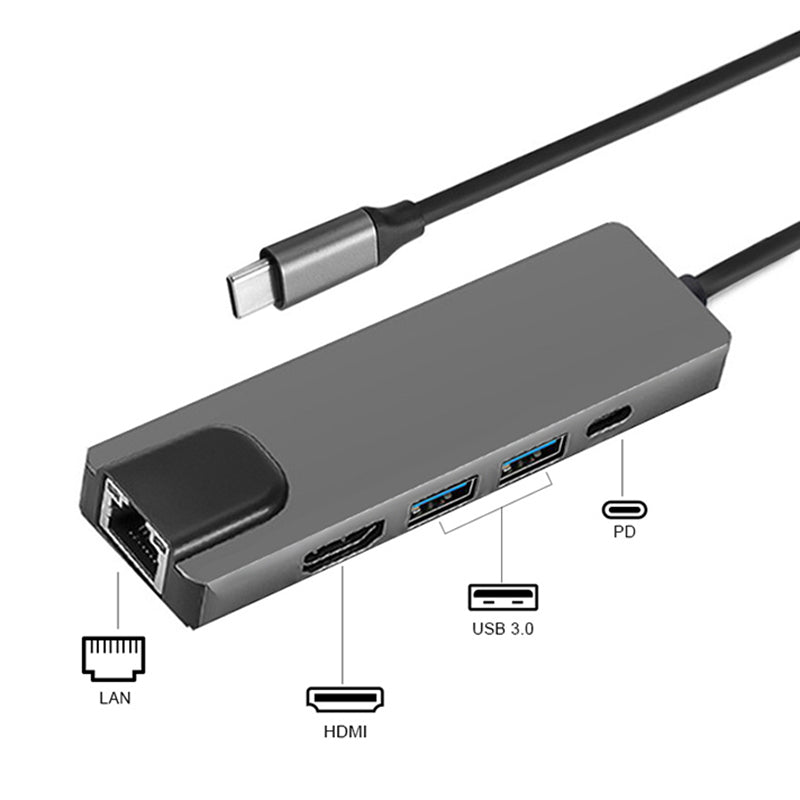 Portable Type-C Docking Station 5-in-1 USB-C Hub Adapter 4K HD Type-C Splitter to RJ45 USB-C USB 3.0 Portable Type-C Docking Station 5-in-1 USB-C Hub Adapter 4K HD Type-C Splitter to RJ45 USB-C USB 3.0